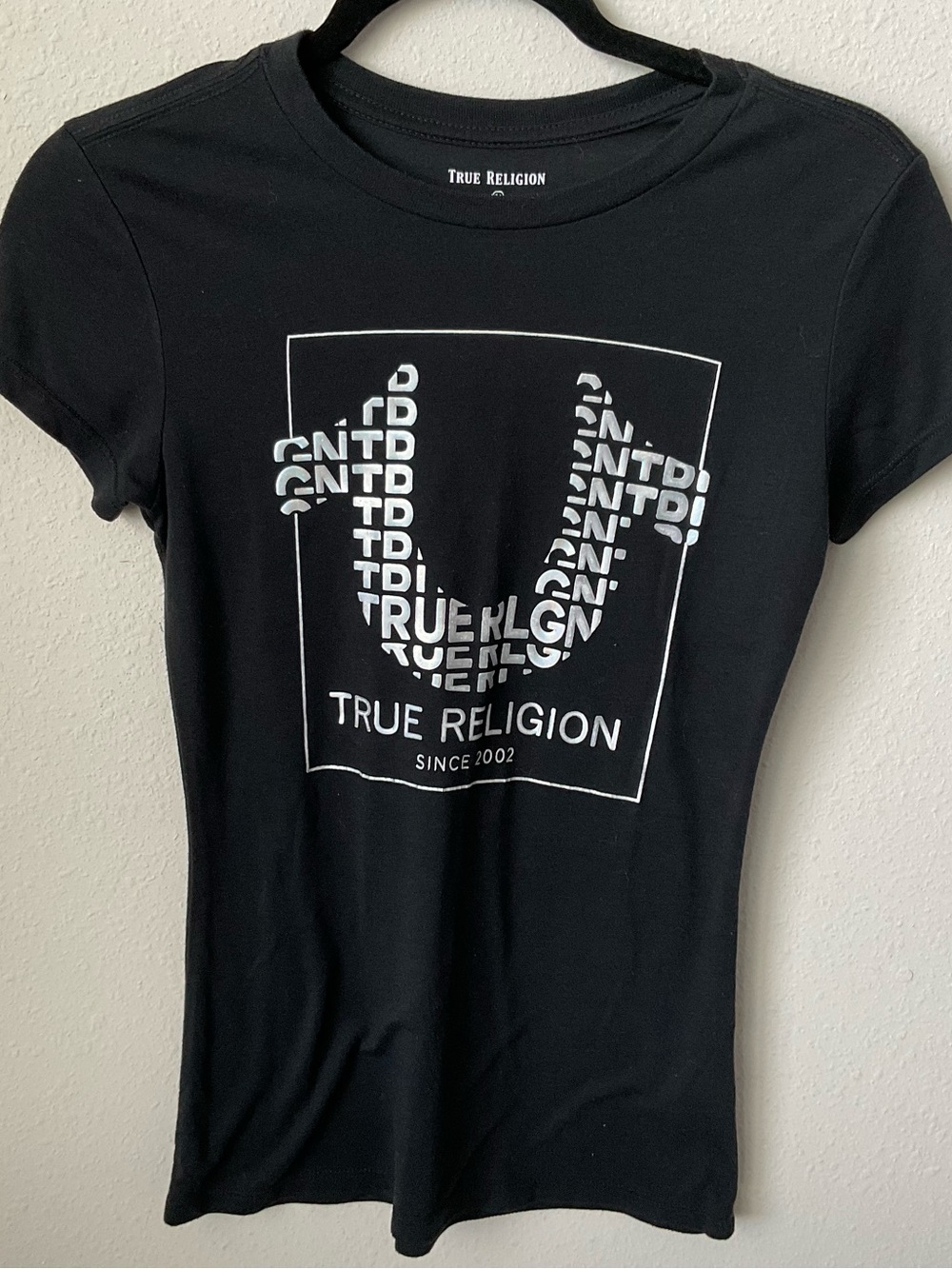 True Religion Black Tee with White Logo Graphic